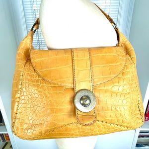 Donald J. Pliner Croc Embossed Orange Hobo Bag